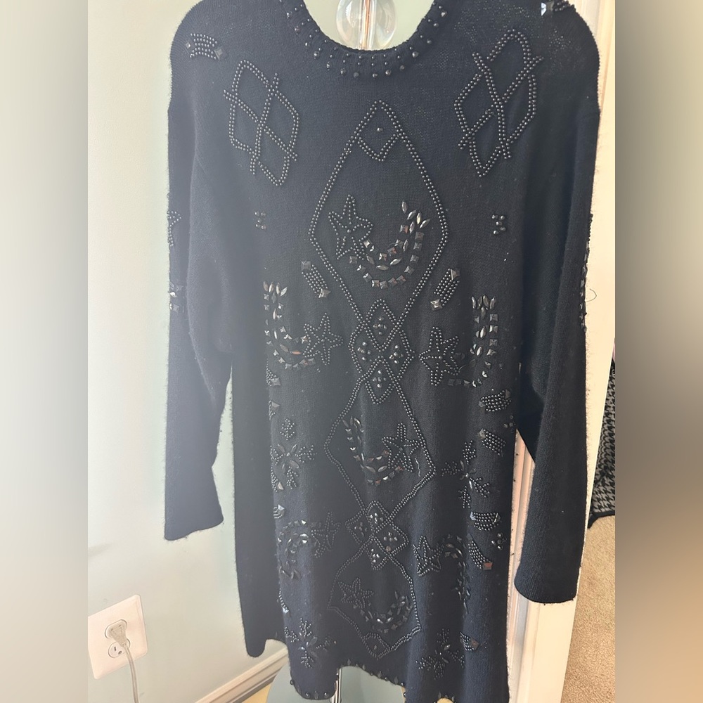 Vintage Black Beaded Long Sleeve Dress